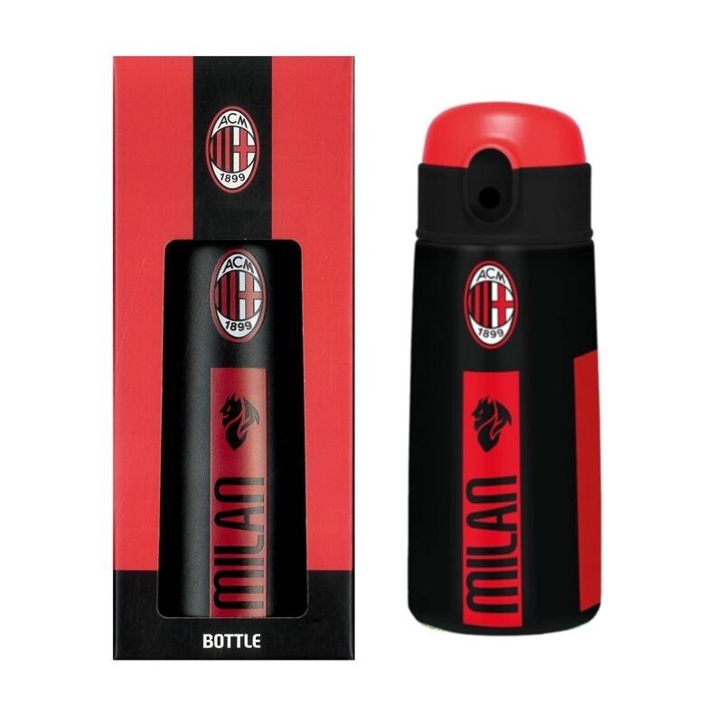 Borraccia Termica Milan Kid con Cannuccia Ufficiale Seven - Acciaio Inox 460ml - RossoNero