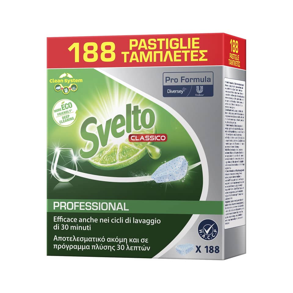 Detergente lavastoviglie Svelto Professional Tablets con estratto di limone conf. 188 pezzi