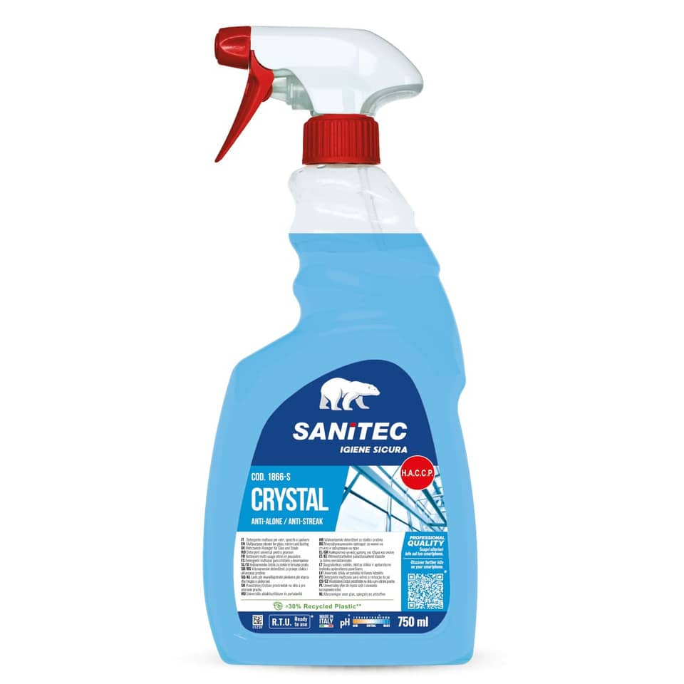 Detergente multiuso per vetri e specchi SANITEC Crystal 750 ml