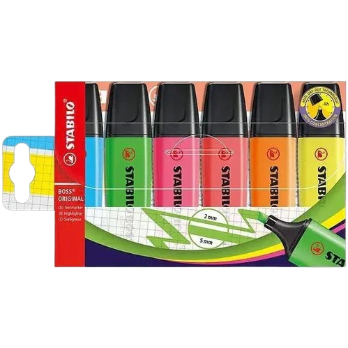6 Evidenziatori Stabilo Boss Original colori assortiti - tratto 2-5 mm