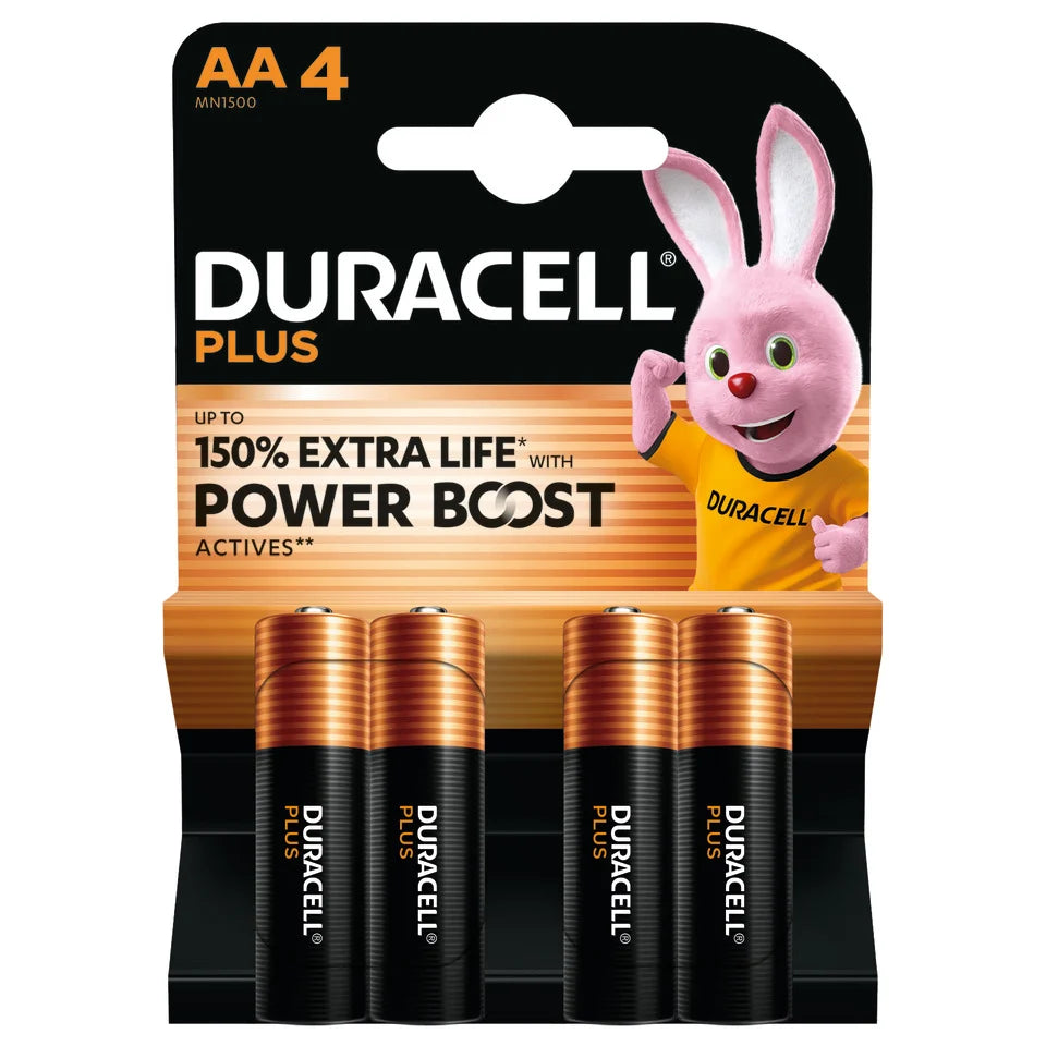 Batterie Alcaline Duracell Plus Power Boost – AA 1500 mAh – 4 Pezzi (MN1500)