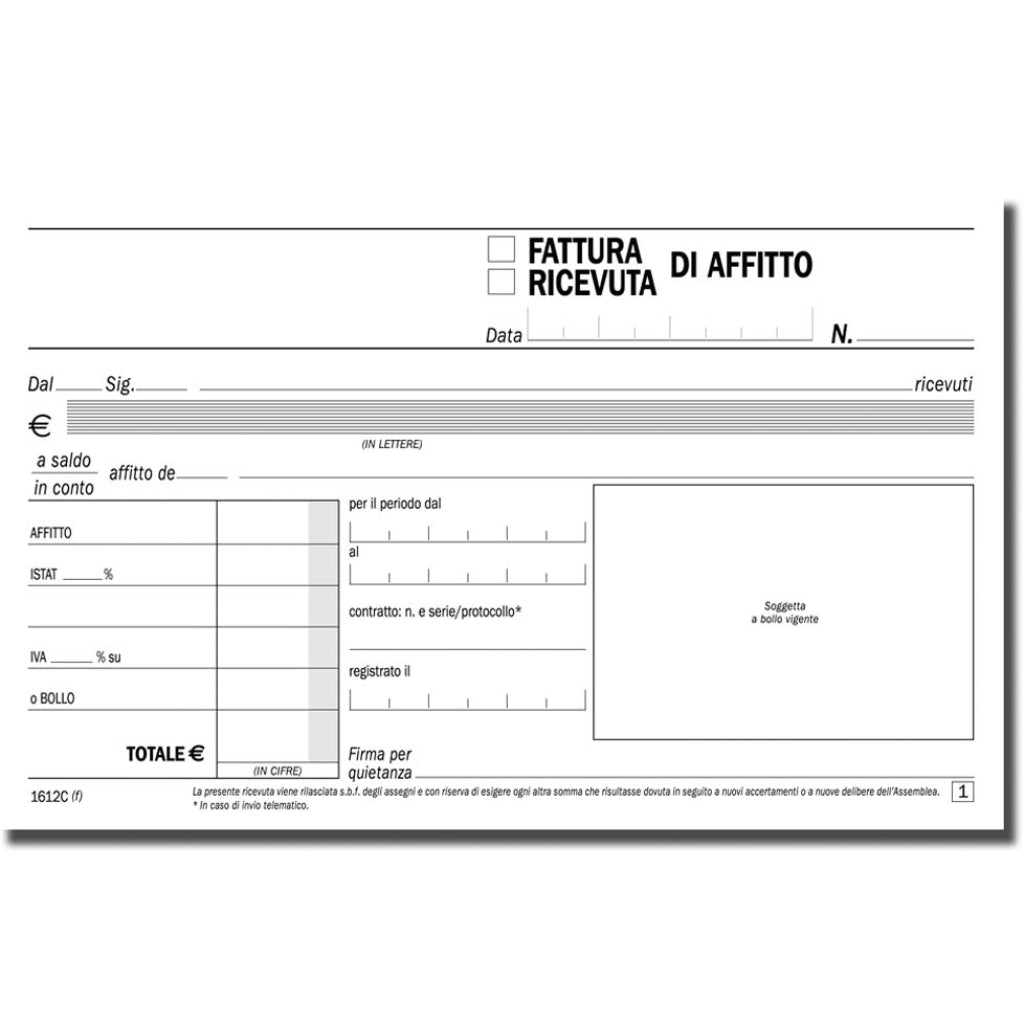Blocco Ricevute Affitto 10x17 cm - 2 Copie in Carta Chimica Autoricalcante