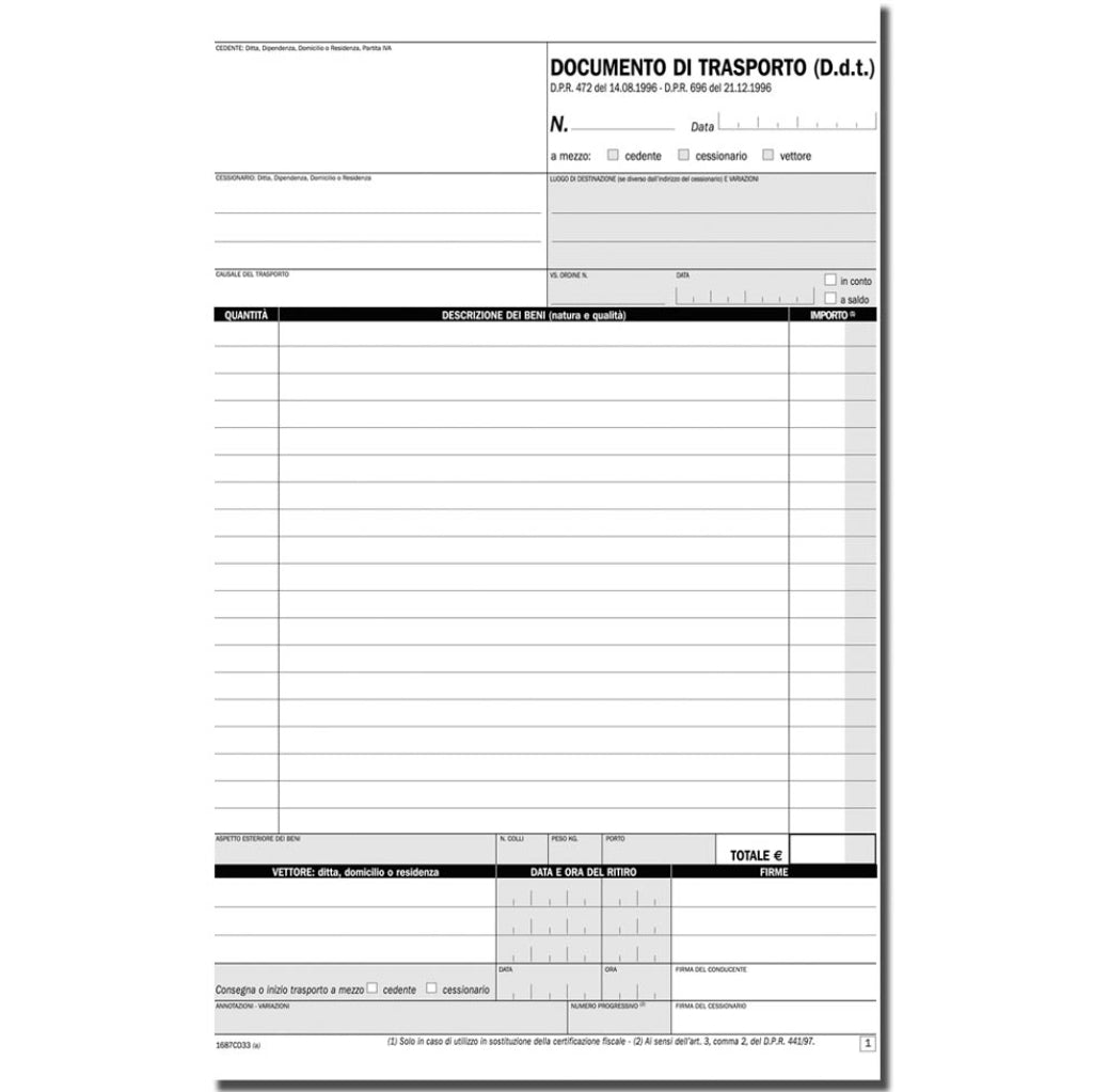 Blocco DDT Documento di Trasporto A4 - 33x3 Copie in Carta Chimica Autoricalcante