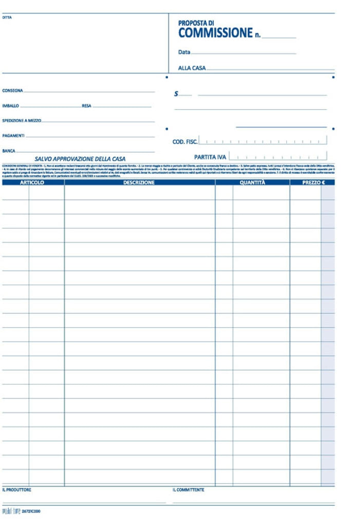 Set 5 Blocchi Copia Commissione A4 - 50x2 Copie in Carta Chimica Autoricalcante