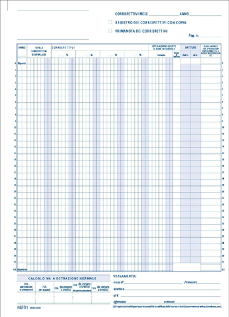 Set 5 Registri Corrispettivi A4 - 12 Fogli in 2 Copie Autoricalcanti - Carta Chimica
