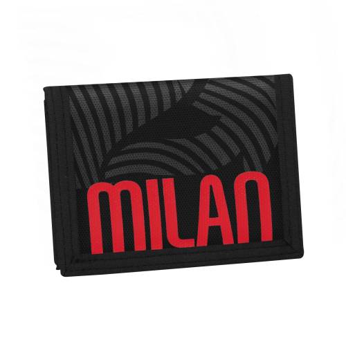 Portafoglio AC Milan Ufficiale con Chiusura in Velcro e Logo a Rilievo - RossoNero